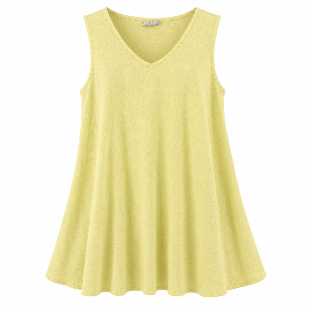 Cottonways Womens Size 3 Pale Yellow Crinkle Gauze Cotton V-Neck Tunic Dress 2X